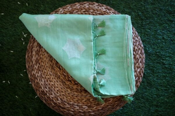 Pista Green Tassar Silk Saree - Image 2