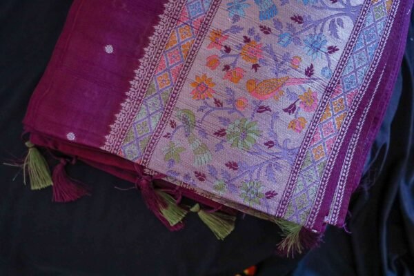 Purple Tassar Silk Saree - Image 3