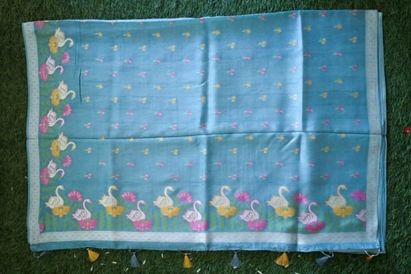 Blue Tassar Silk With Swan Border - Image 3