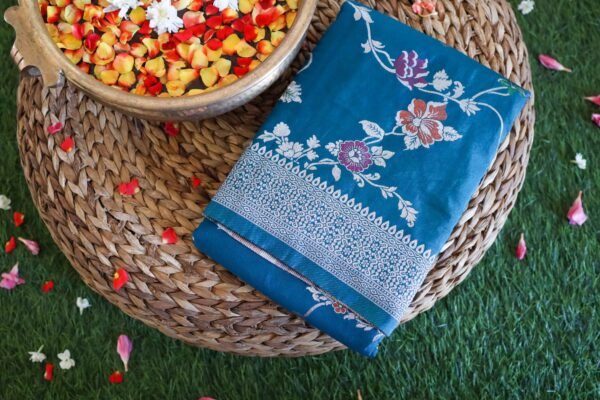 Blue Georgette Saree In jaal design