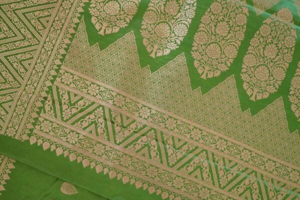 Green Banarasi Satin Saree - Image 3