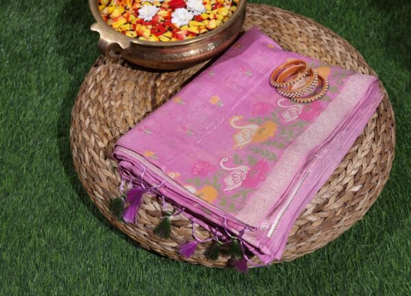 Lavendar Tassar Silk With Swan Border