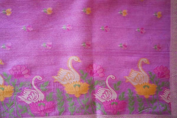 Lavendar Tassar Silk With Swan Border - Image 2