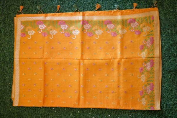 Musturad Tassar Silk With Swan Border - Image 2