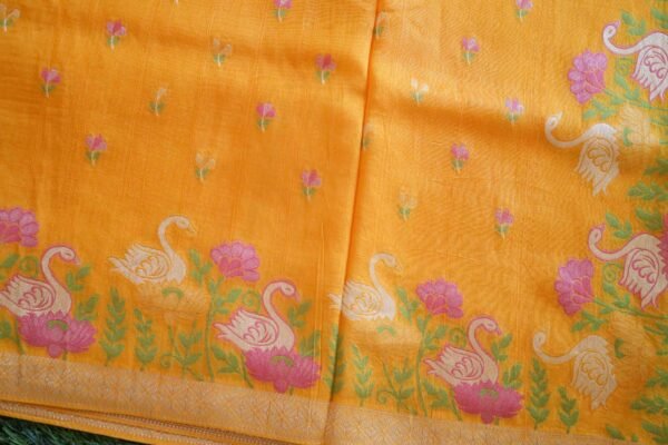 Musturad Tassar Silk With Swan Border - Image 3