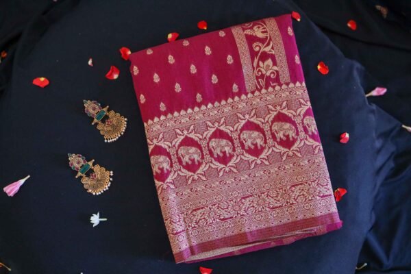 Maroon Georgette In Elephant Border Saree