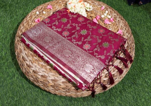 Maroon Tassar Silk In Jaal Patern