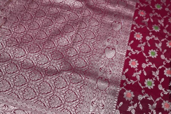Maroon Tassar Silk In Jaal Patern - Image 3