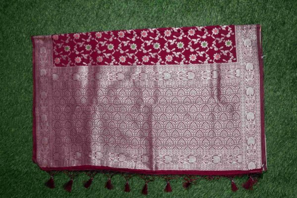 Maroon Tassar Silk In Jaal Patern - Image 4