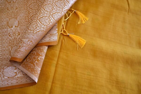 Mustard Yellow Tassar Silk In Jaal Patern - Image 4