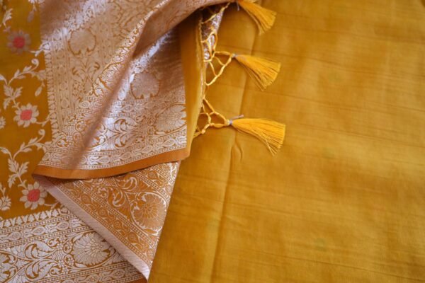 Mustard Yellow Tassar Silk In Jaal Patern - Image 3