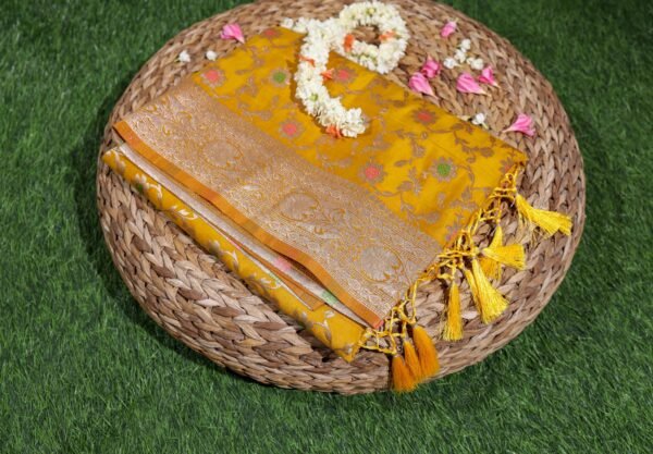 Mustard Yellow Tassar Silk In Jaal Patern