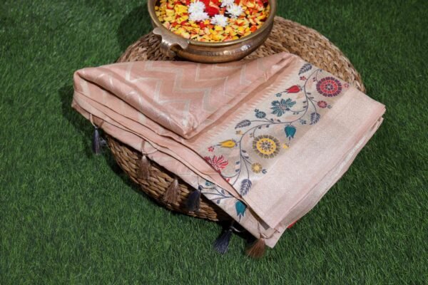 Peach Tassar Silk With Menakari Work
