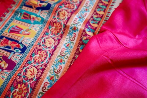 Pink Banarasi Katan With Multi Colour Rajastan Border - Image 2