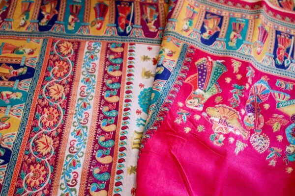 Pink Banarasi Katan With Multi Colour Rajastan Border - Image 3