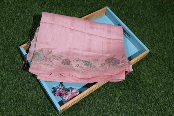 Pink Linen Work Saree