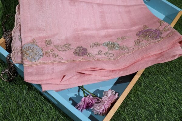 Pink Linen Work Saree - Image 4
