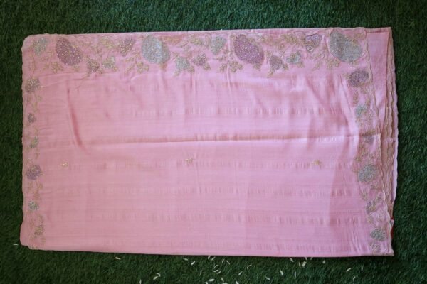 Pink Linen Work Saree - Image 2