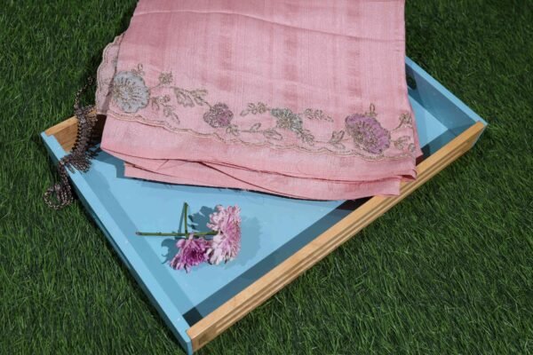Pink Linen Work Saree - Image 3