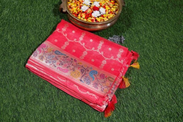Pink Tassar Silk In Jaal Patern