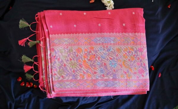 Pink Tassar Silk Saree - Image 3
