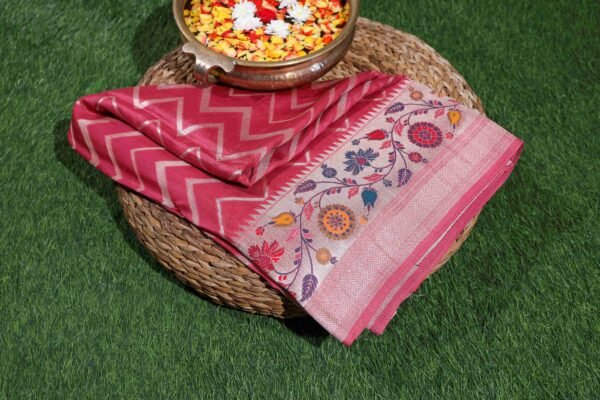 Pink Tassar Silk WIth Menakari Work