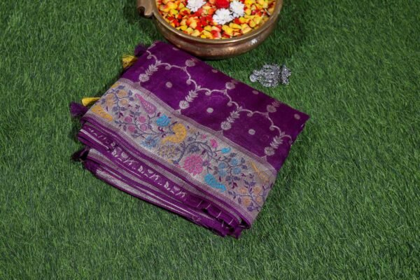 Purple Tassar Silk In Jaal Patern