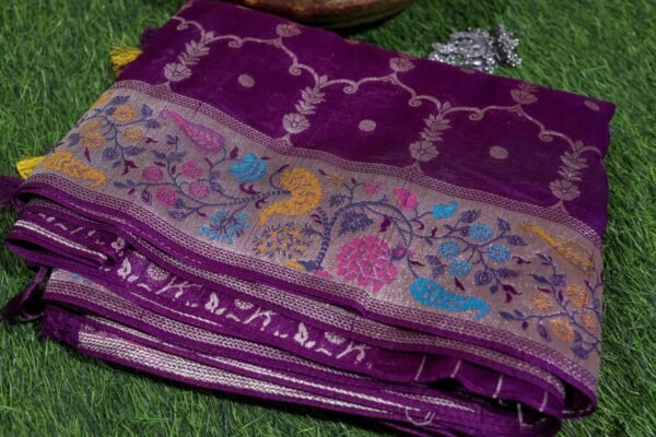 Purple Tassar Silk In Jaal Patern - Image 3