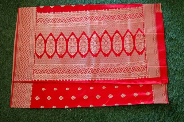 Red Banarasi Satin Saree - Image 2