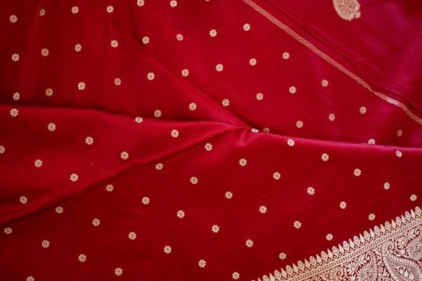 Red Banarasi Satin Saree - Image 3