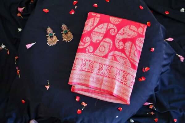 Red Chiffon Georgette In Mango Design - Image 2
