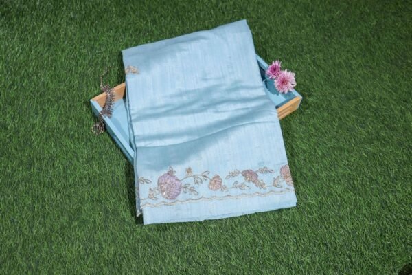 Sky Blue Linen Work Saree