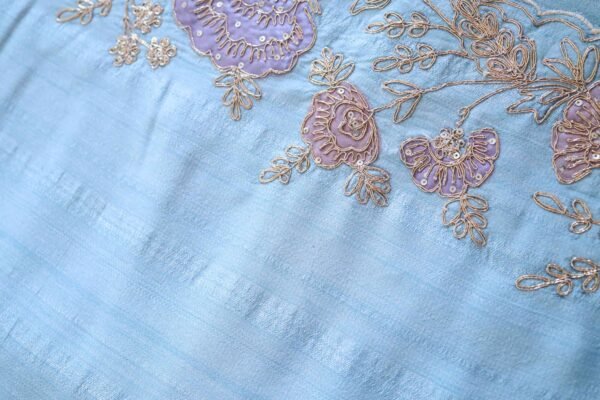 Sky Blue Linen Work Saree - Image 2