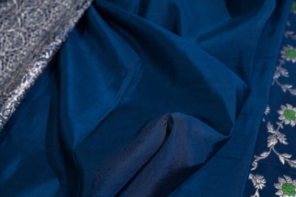 Teal Blue Tassar Silk In Jaal Patern - Image 5