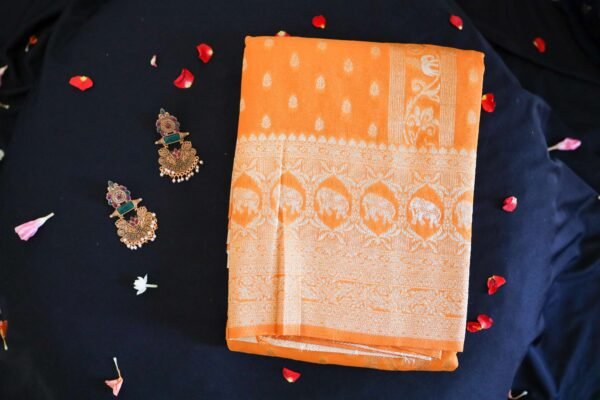 Yellow Georgette In Elephant Border Saree