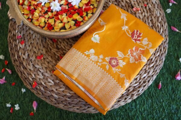 Yellow Georgette Saree In jaal design